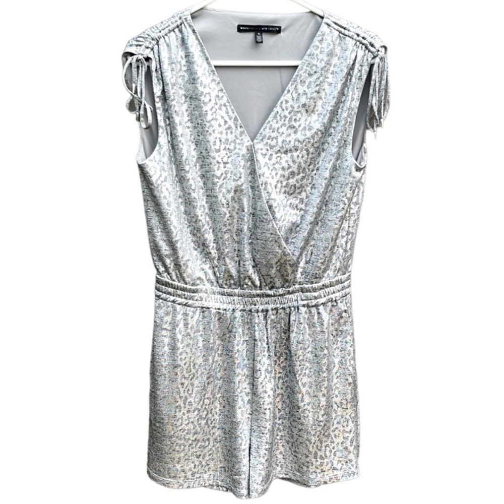 EUC White House Black Market Silver Metallic
Shorts Romper Size Small